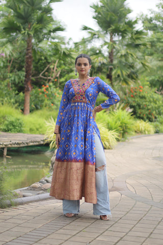 Blue gamthi work kurti for women