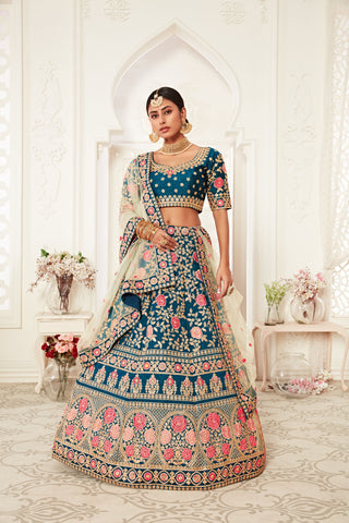 slub silk blue lehenga reception