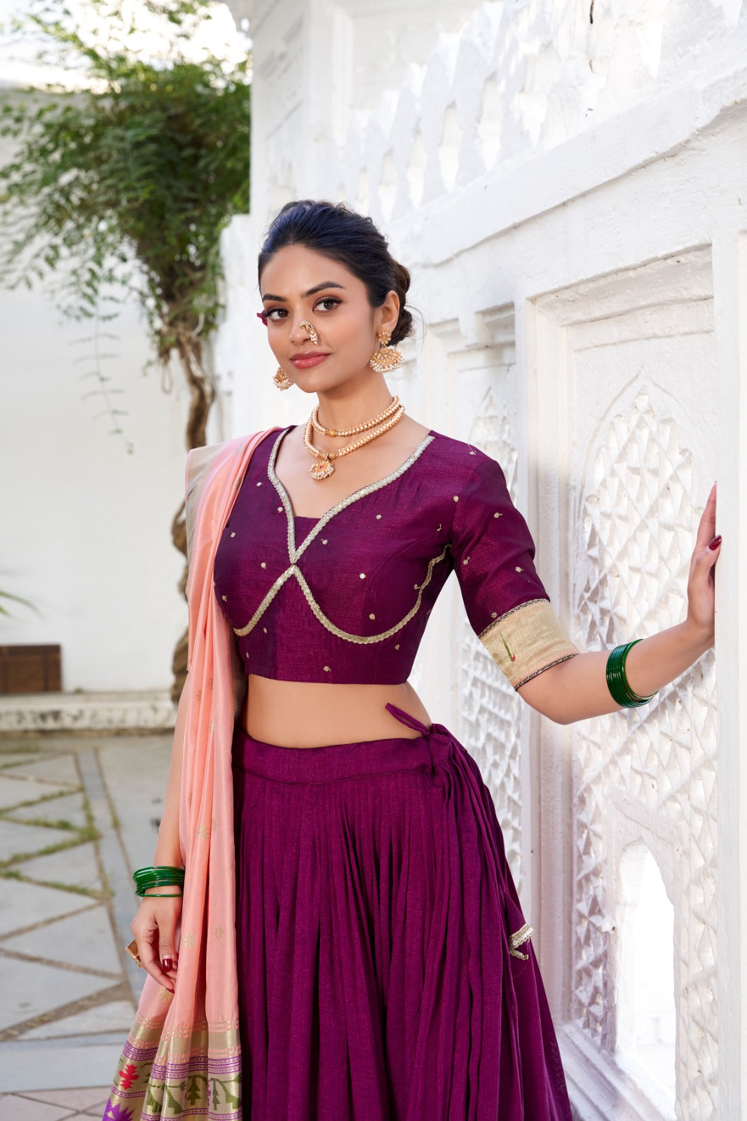 Wine color vichitra silk lehenga choli with dupatta online
