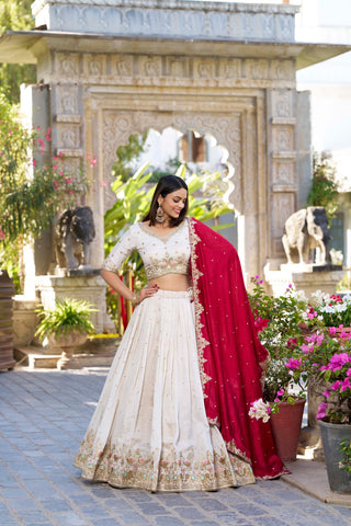 Off white color silk lehenga choli for women with price
