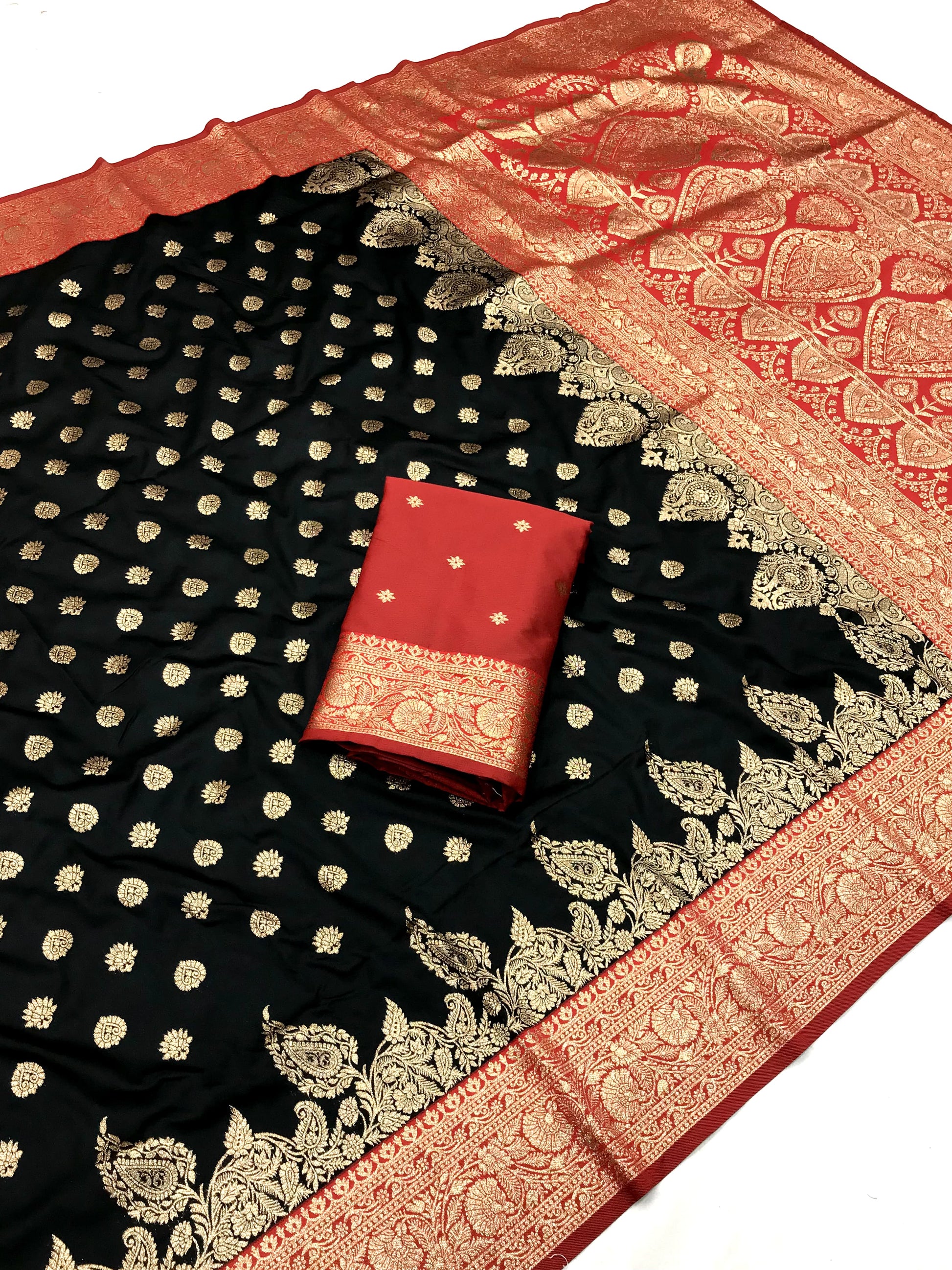 Black color banarasi silk saree for women