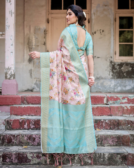 Peach color banarasi silk saree for wedding