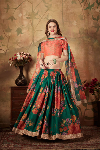 Green and orange combination lehenga