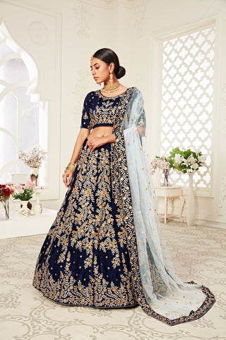 velvet navy blue lehenga for wedding