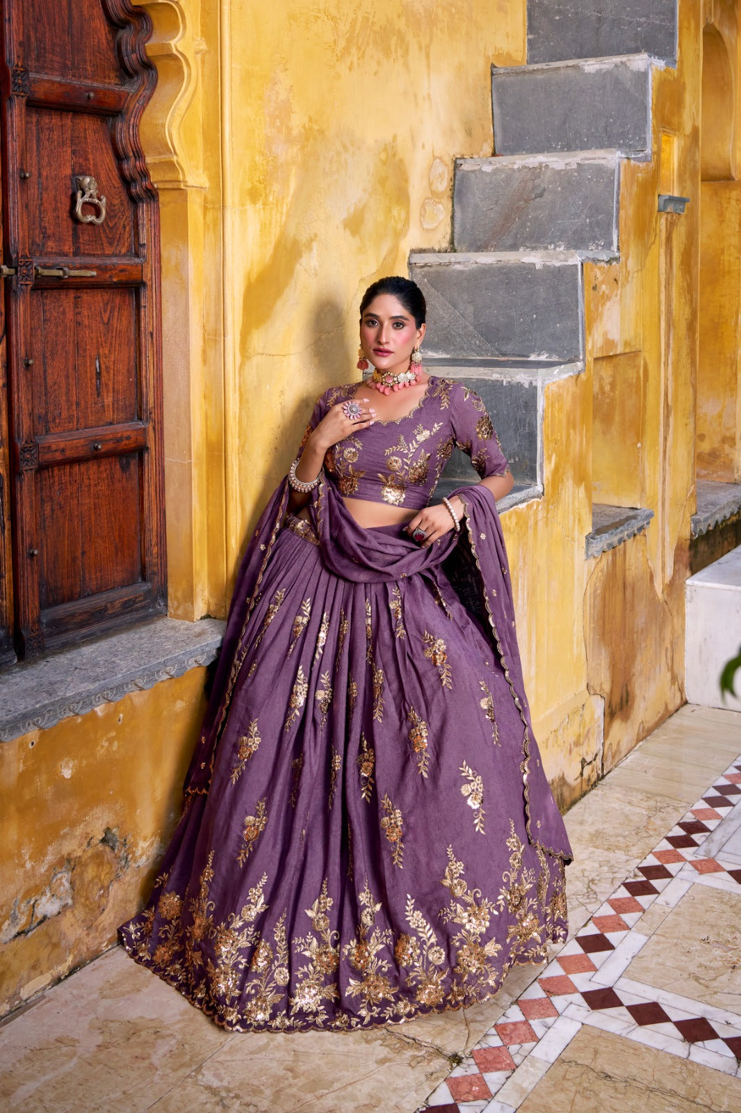Lavender Sequins Embroidered Crush Chaniya Choli