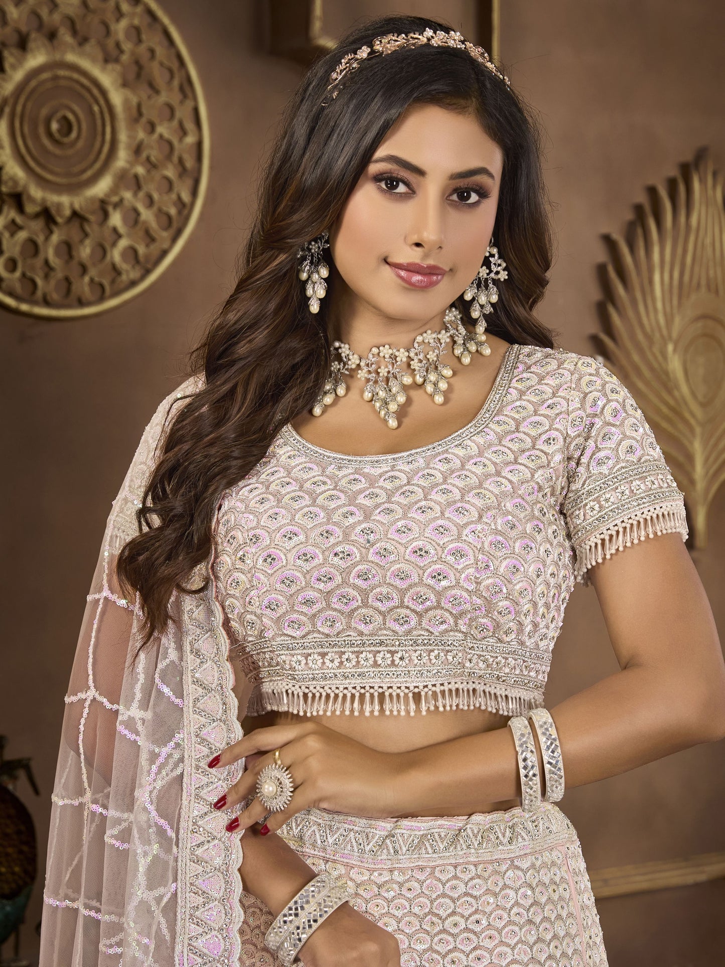 Light Pink Lehenga Premium Net Lehenga Choli For Women 

