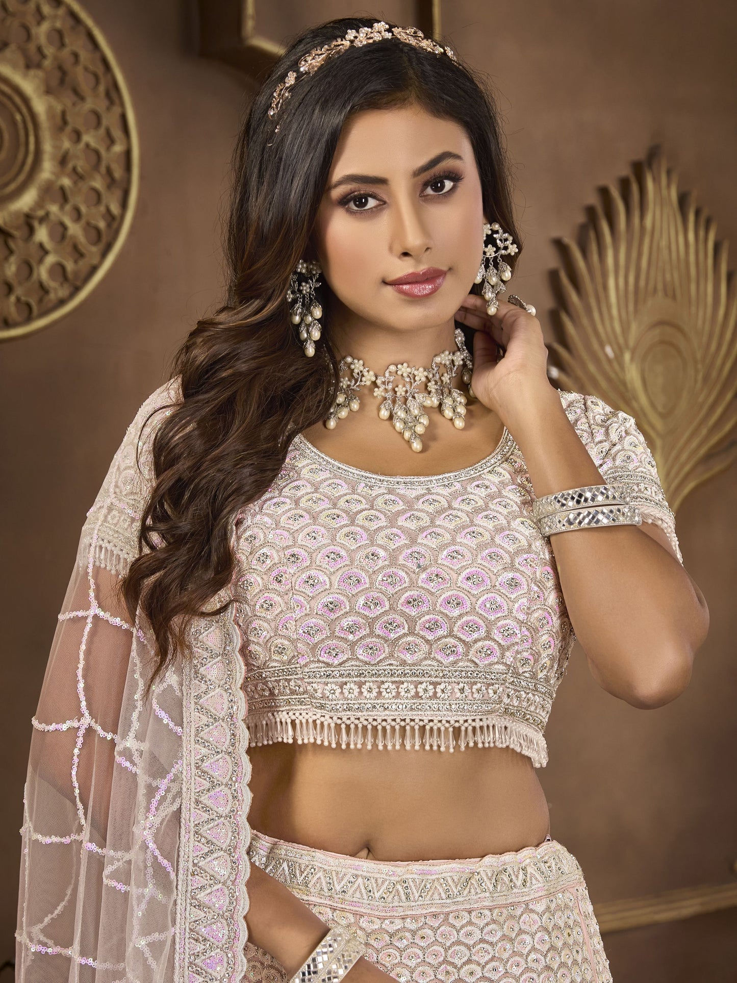 Light Pink Lehenga Premium Net Lehenga Choli For Wedding Party
