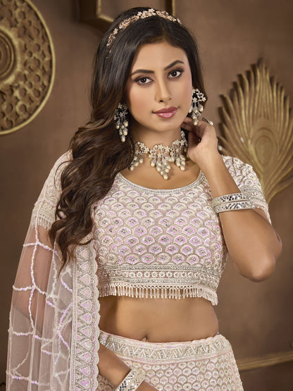 Light Pink Lehenga Premium Net Lehenga Choli For Wedding Party
