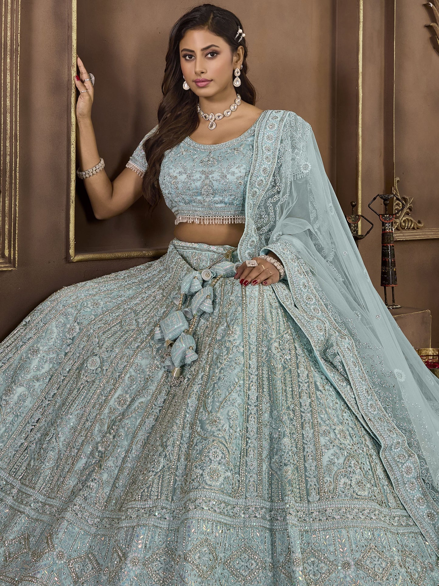 Sky Blue Lehenga choli for wedding 
