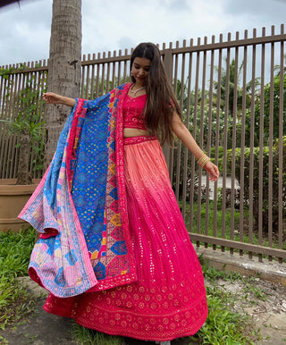 Pink color sequins work lehenga choli for women