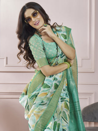 Green color cotton art silk party wear saree