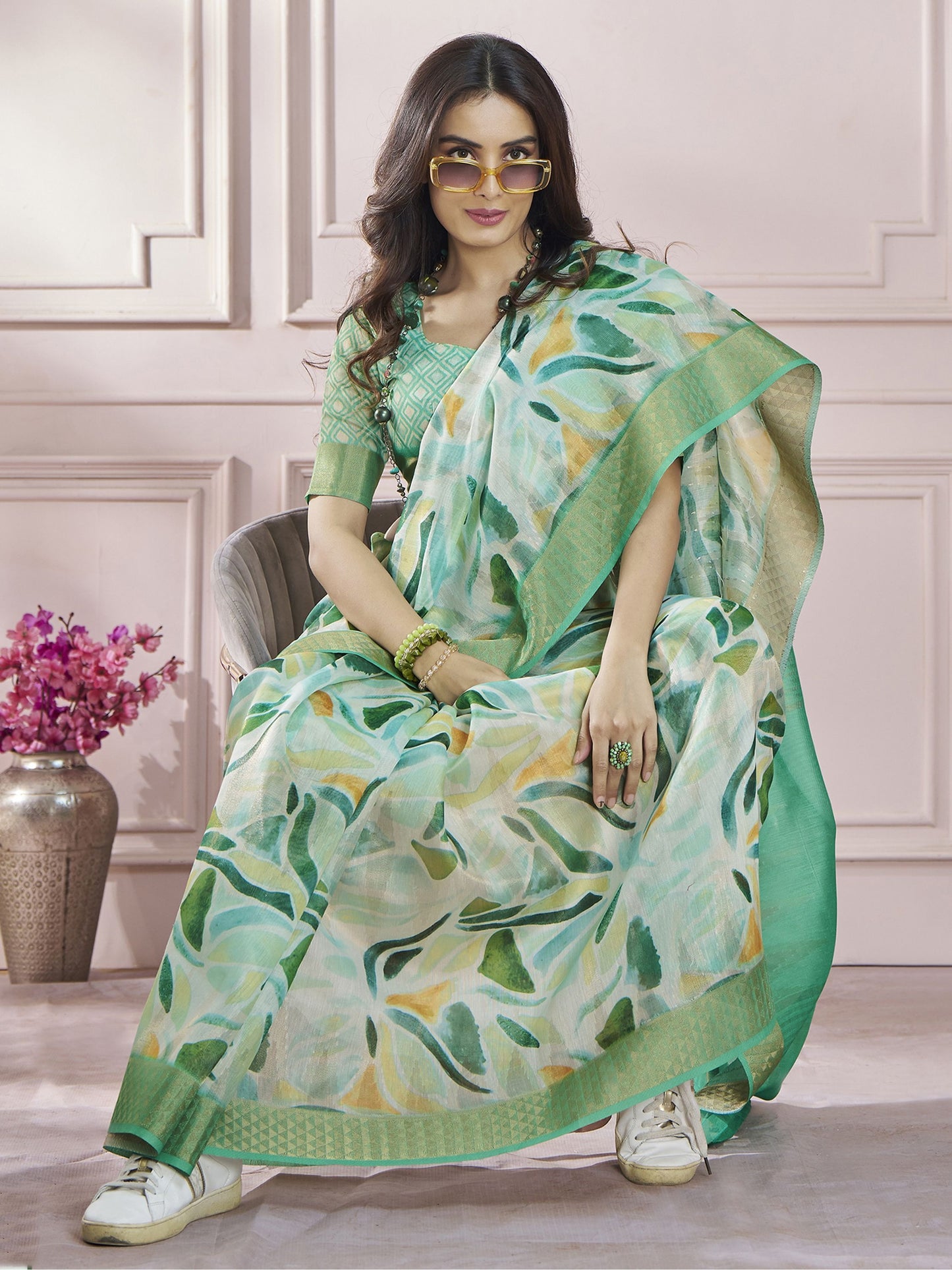 Wedding wear printed saree with blouse images