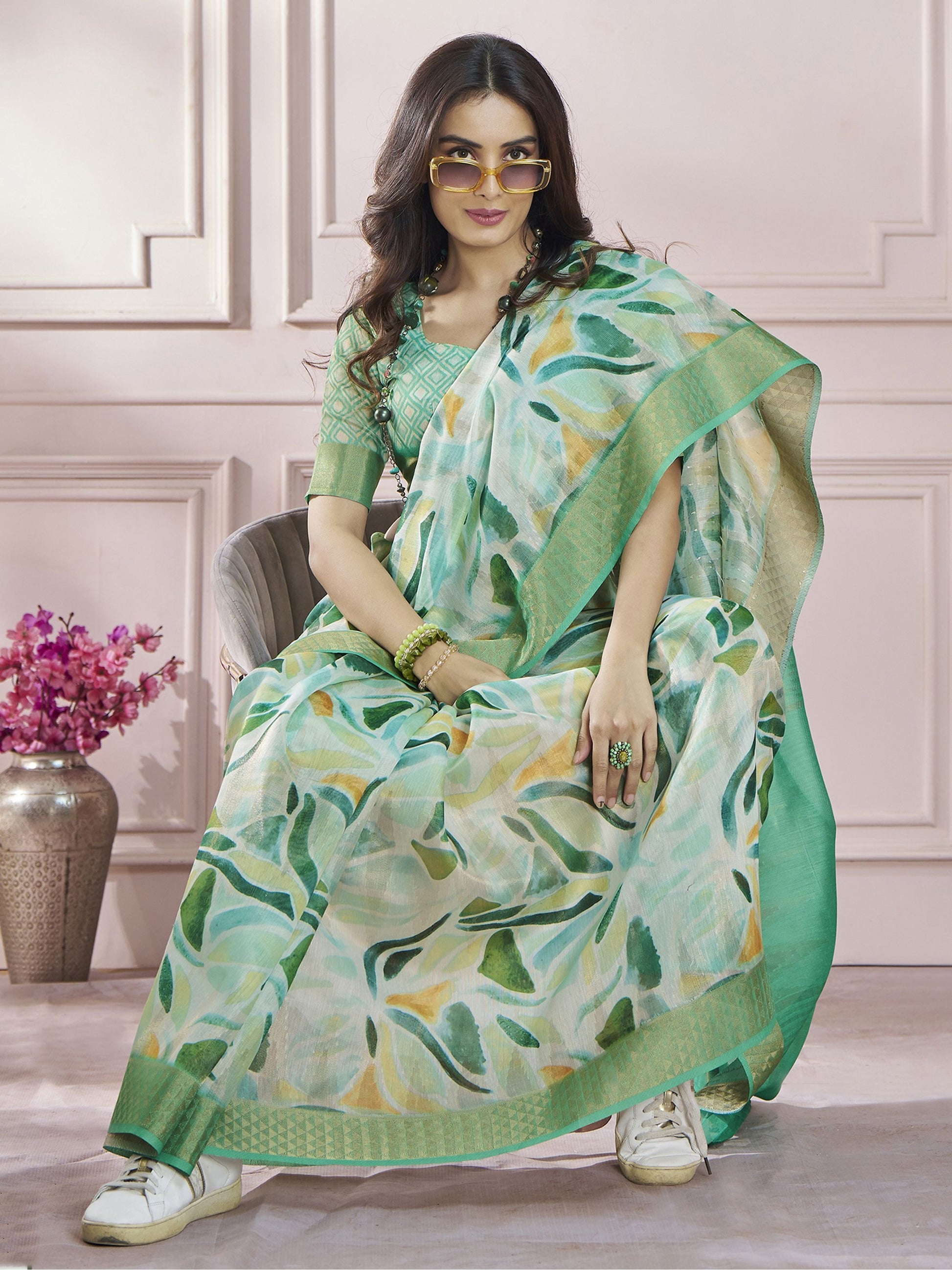 Wedding wear printed saree with blouse images