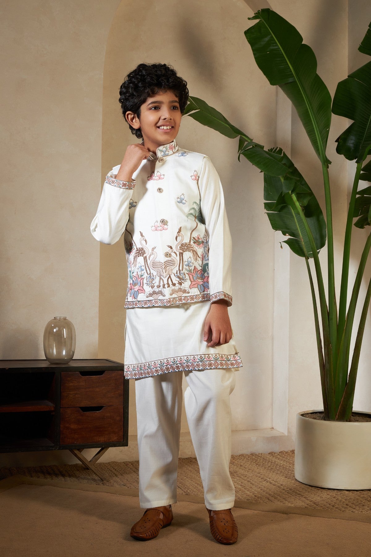 Kids Boys White Embroidered Kurta Pajama for Eid