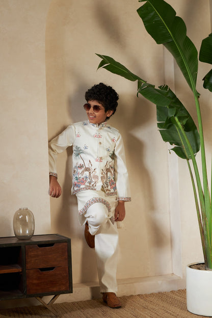 Kids Boys White Embroidered Kurta Pajama for Eid