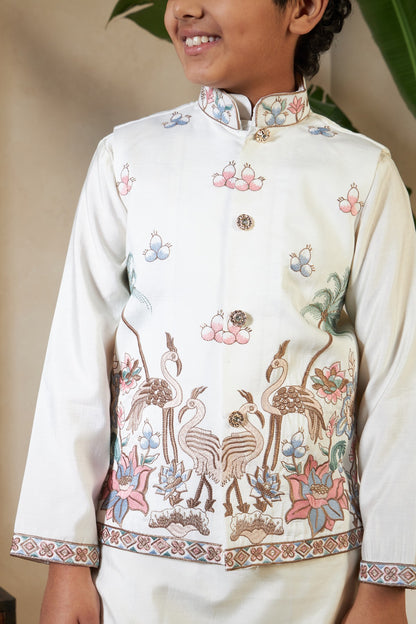 Kids Boys White Embroidered Kurta Pajama for Eid