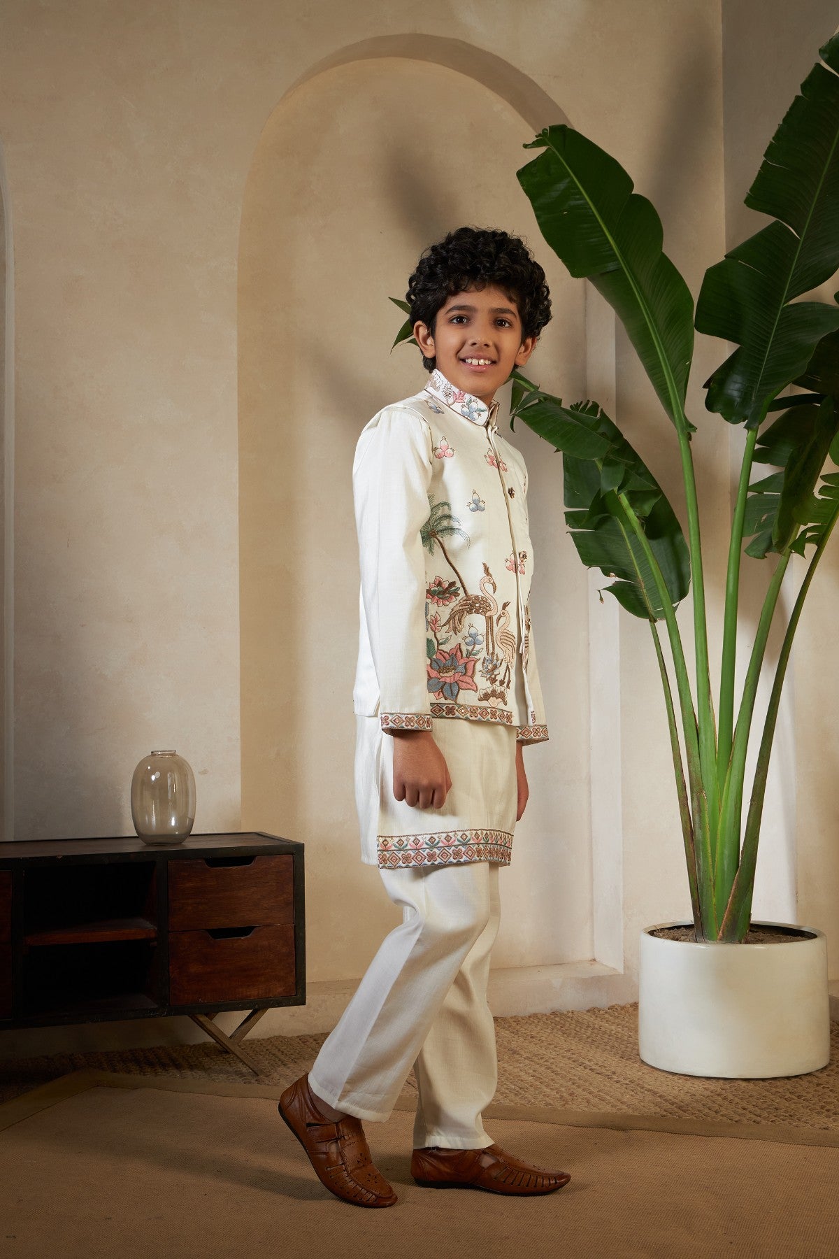 Kids Boys White Embroidered Kurta Pajama for Eid