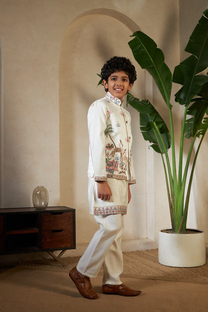 Kids Boys White Embroidered Kurta Pajama for Eid