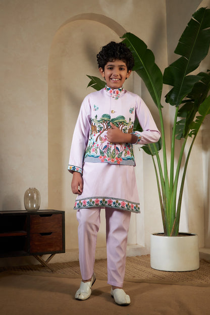 Lavender Viscose Silk Kids Boys Kurta Pajama for Party