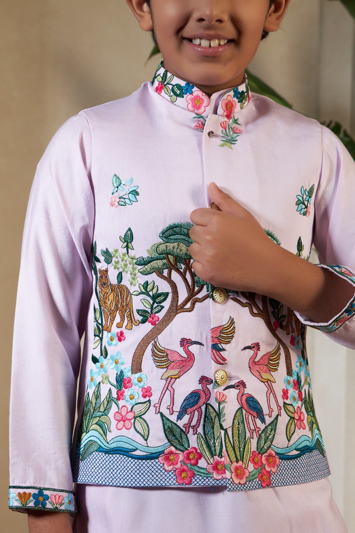 Lavender Viscose Silk Kids Boys Kurta Pajama for Party