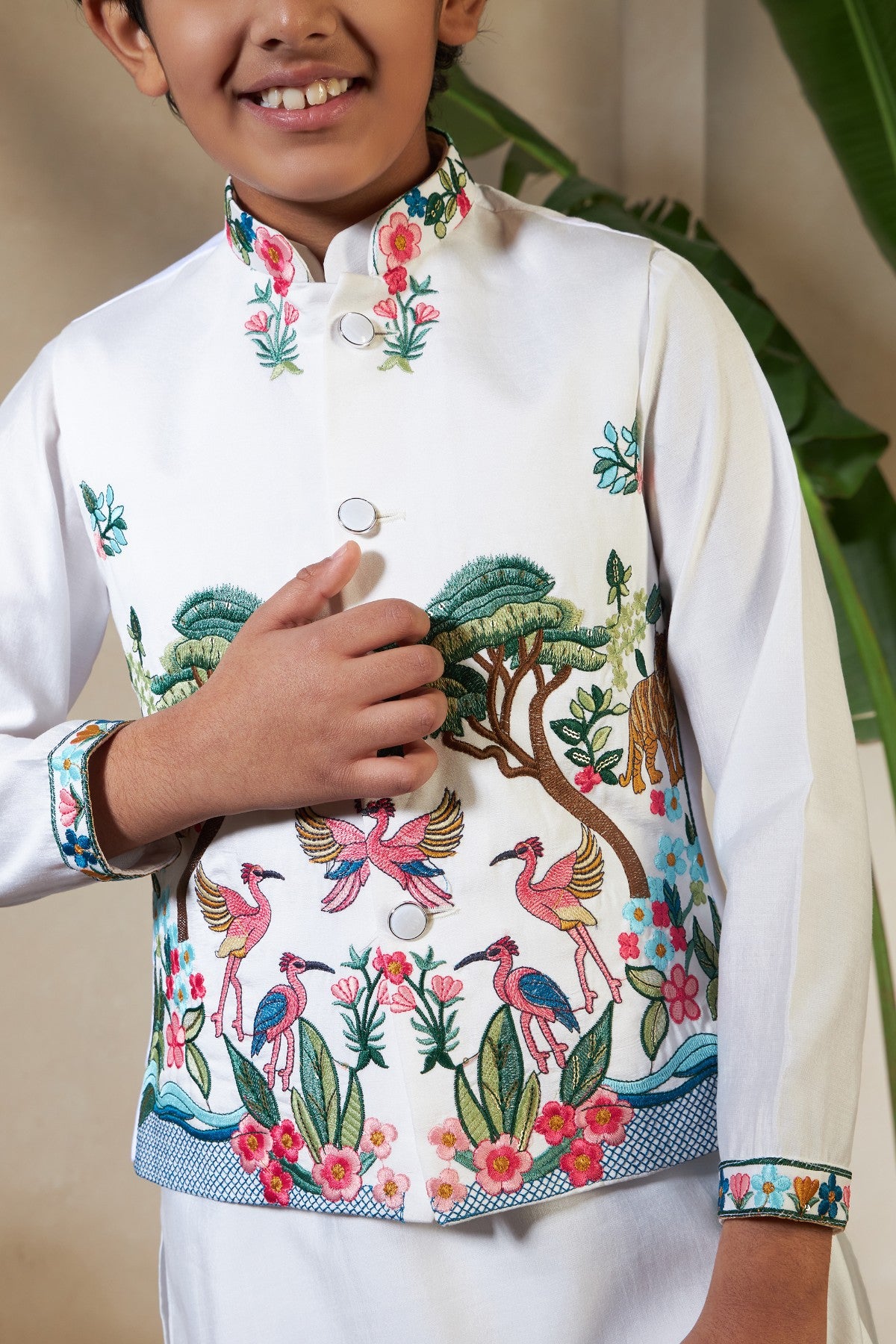 White Viscose Silk Reception Kids Boys Kurta Pajama