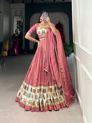 Peach color pure shimmer lehenga choli