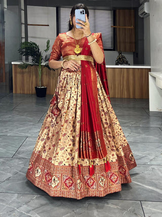 Red Kanjivaram Lehenga With Blouse
