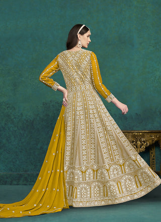 Long sleeve yellow georgette gown for women
