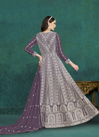 Purple color sequins work gown with dupatta images 