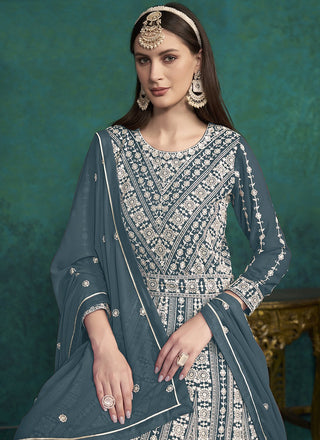 Teal Green color georgette long gown with dupatta online shopping