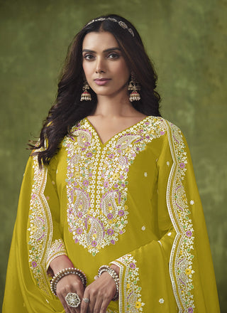 Mustard color wedding wear chanderi salwar suit online shopping