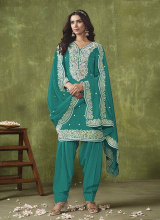 Rama color chanderi salwar suit images 