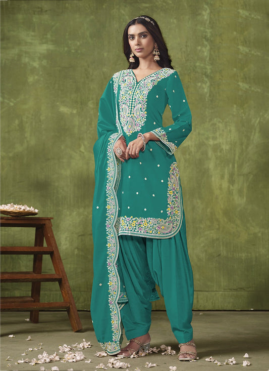 Rama color chanderi salwar suit for party wear price