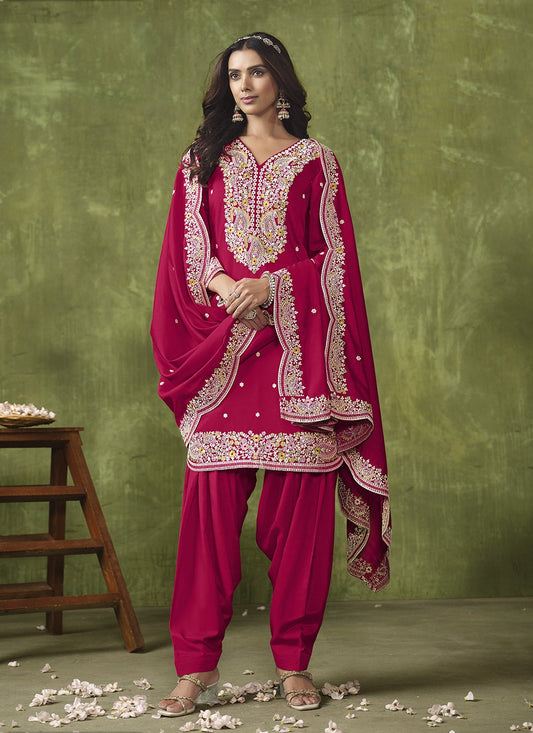 Rani pink chanderi salwar suit images 