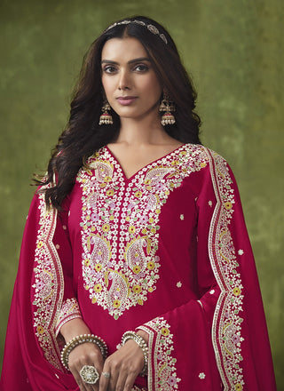 Rani pink chanderi salwar suit for wedding wear online shopping