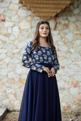 Navy Blue color georgette long gown for women