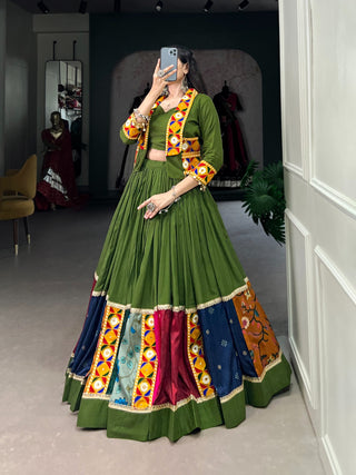 Green traditional lehenga and blouse with koti