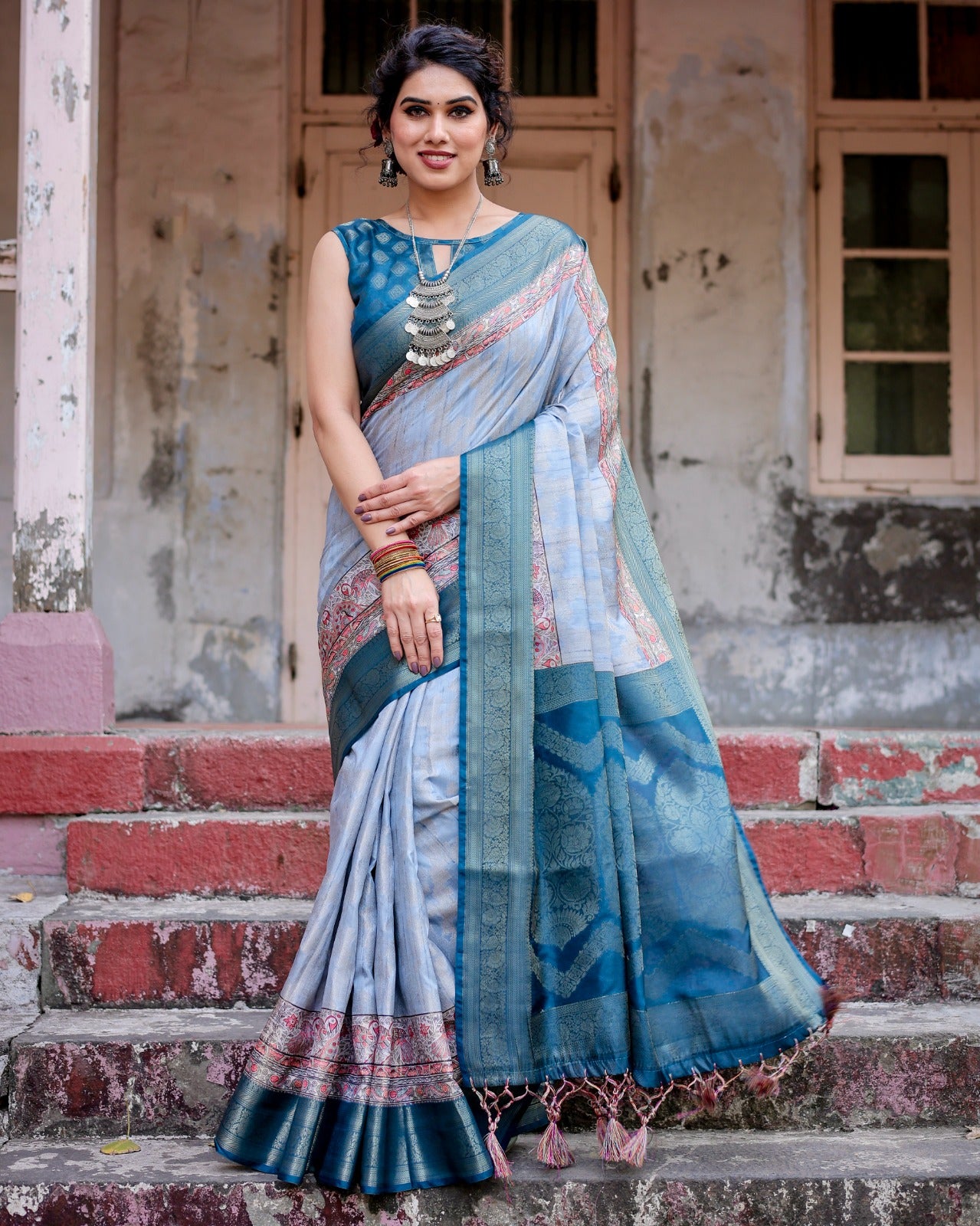 Blue color banarasi silk saree for women