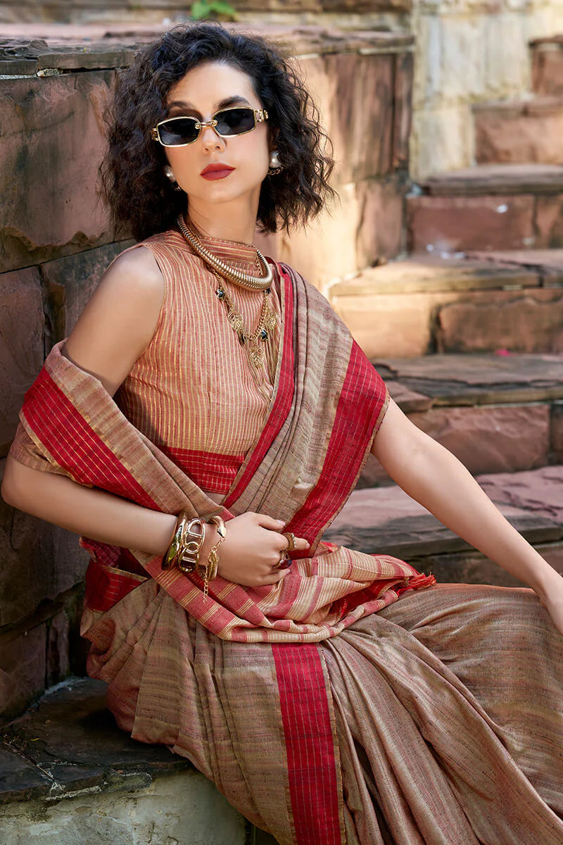 Brown color handloom weaving saree price