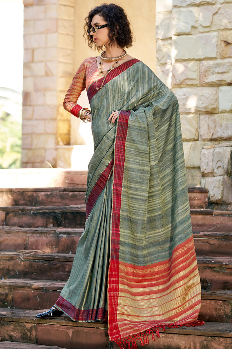 Green color handloom weaving saree for women online shopping
