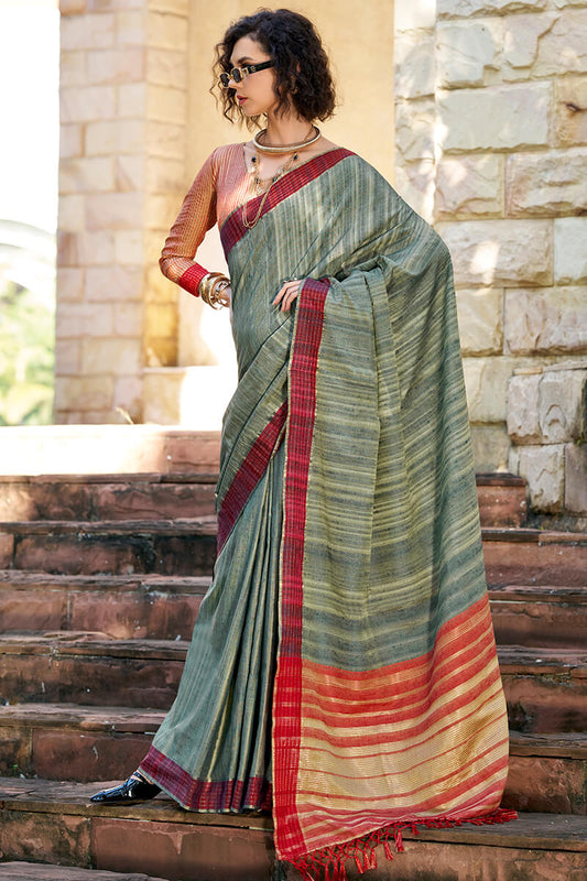 Green color handloom weaving saree for women online shopping
