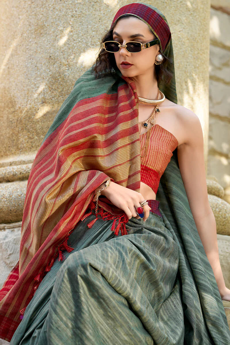Dark green color handloom weaving saree for women

