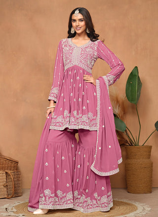 Party Wear Light Pink Sharara Suit
