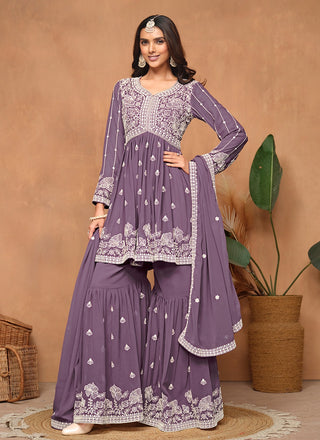 Lavender color georgette sharara suit 