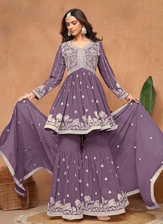 Lavender color georgette sharara suit for women