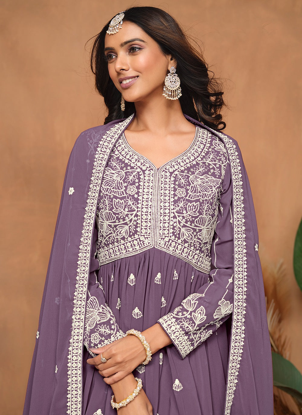 Lavender color georgette sharara suit images