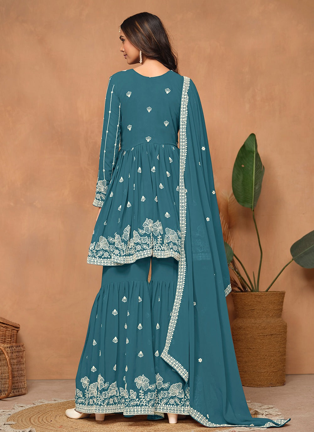 Rama georgette sharara suit for wedding
