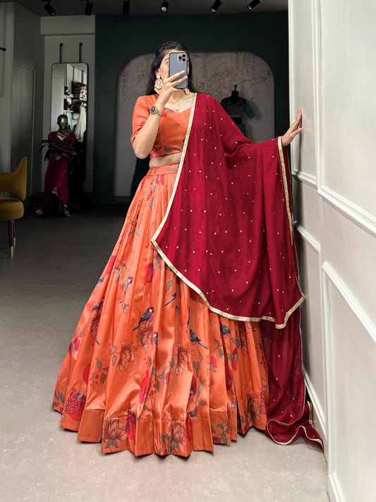 Orange color  tussar silk lehenga choli for women