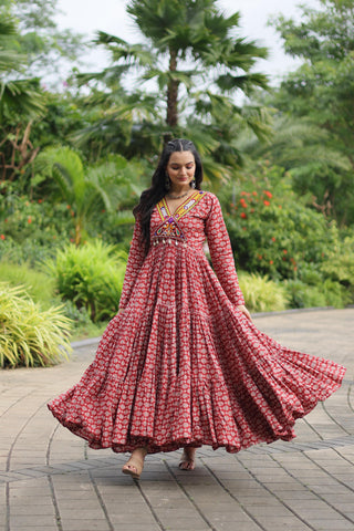 Maroon cotton navratri gown online
