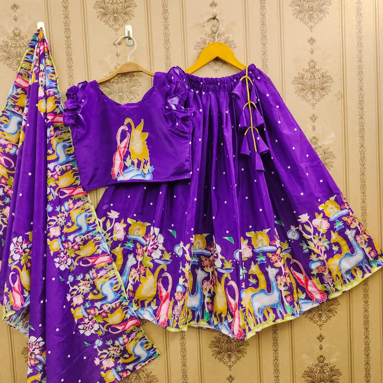 Purple color silk small girls lehenga choli saree for kids price
